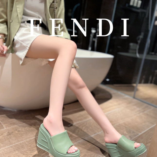 FENDI BAGUETTE WEDGE PLATFORM  85MM IN SEAFOAM GREEN CALFSKIN