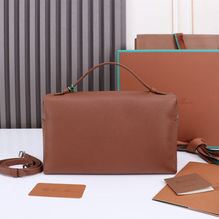 EXTRA BAG L27 IN UMBER BROWN GRAINED CALFSKIN WITH SILVER  HARDWARE