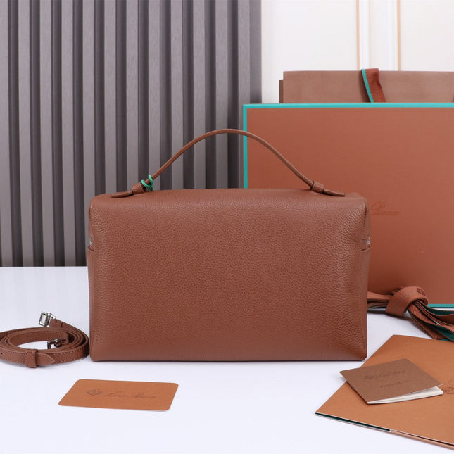 EXTRA BAG L27 IN UMBER BROWN GRAINED CALFSKIN WITH SILVER  HARDWARE
