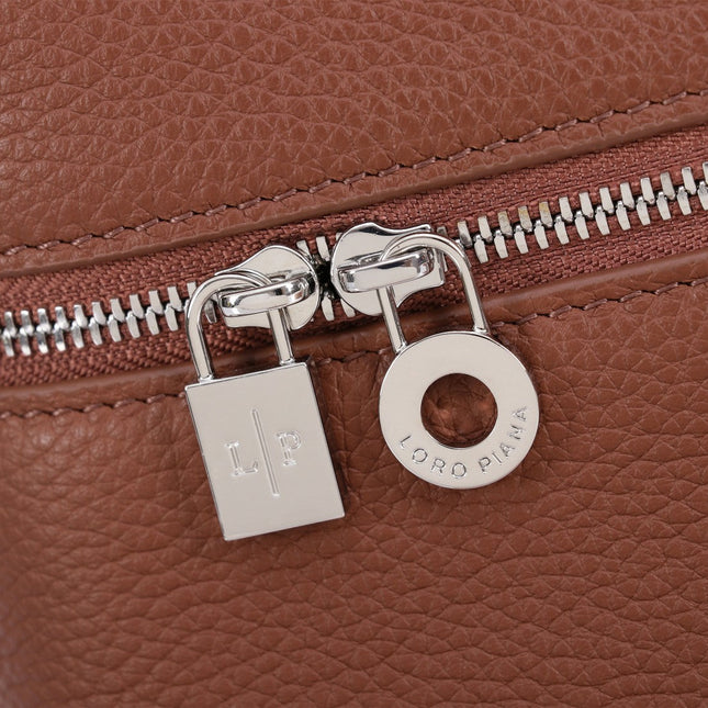 EXTRA BAG L27 IN UMBER BROWN GRAINED CALFSKIN WITH SILVER  HARDWARE