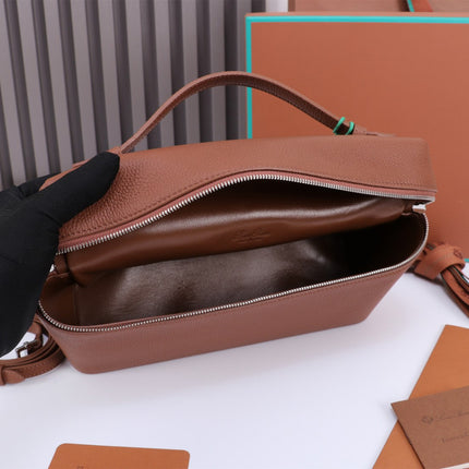 EXTRA BAG L27 IN UMBER BROWN GRAINED CALFSKIN WITH SILVER  HARDWARE