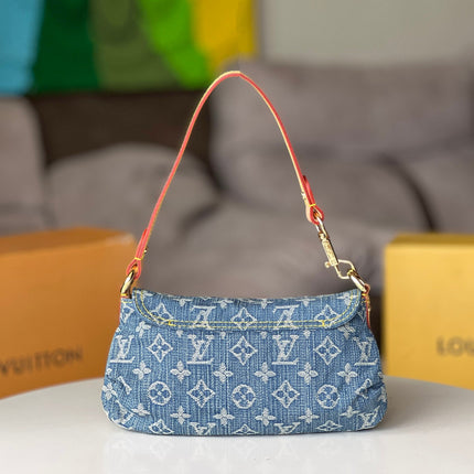 LV 25S PLEATY BAG 26 IN BLUE MONOGRAM DENIM GOLD HARDWARE
