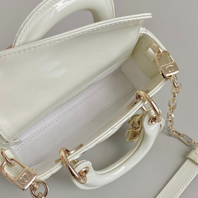 MINI D-JOY BAG 17 IN WHITE LAMBSKIN