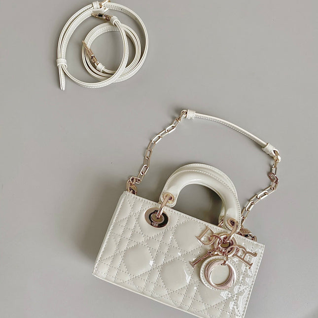 MINI D-JOY BAG 17 IN WHITE LAMBSKIN
