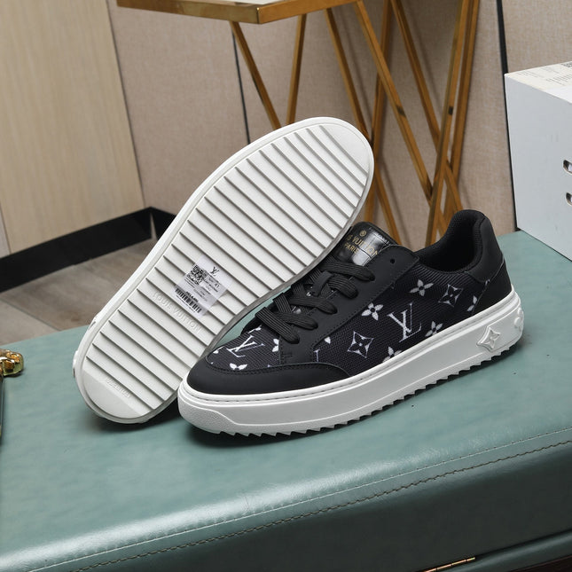 LV TRAINERS IN BLACK CALFSKIN AND MONOGRAM CANVAS
