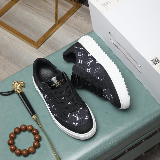LV TRAINERS IN BLACK CALFSKIN AND MONOGRAM CANVAS