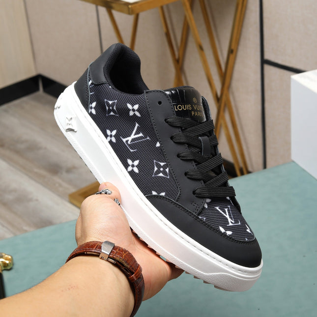 LV TRAINERS IN BLACK CALFSKIN AND MONOGRAM CANVAS