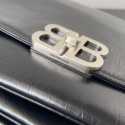 BB SOFT FLAP BAG 36 IN BLACK PEACH CALFSKIN SILVER HARDWARE