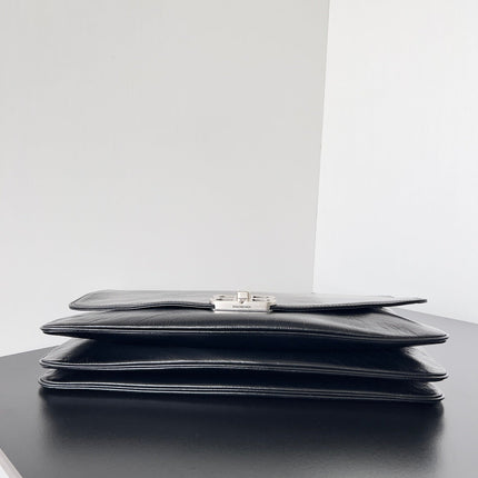 BB SOFT FLAP BAG 36 IN BLACK PEACH CALFSKIN SILVER HARDWARE