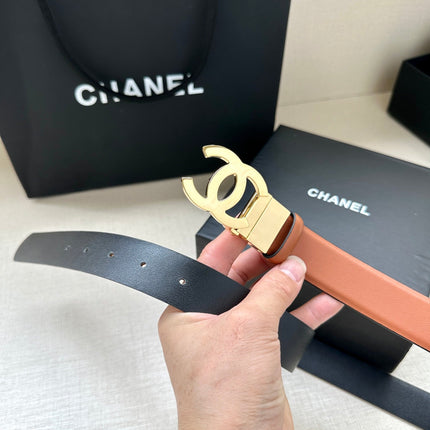 CC 30MM BELT IN BRONZE BROWN AND BLACK CALFSKIN WITH GOLD HARDWARE