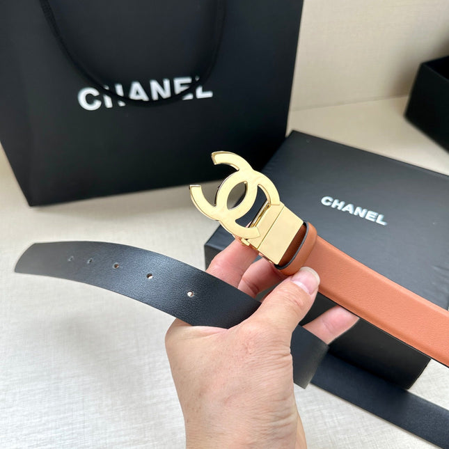 CC 30MM BELT IN BRONZE BROWN AND BLACK CALFSKIN WITH GOLD HARDWARE