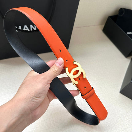 CC 30MM BELT IN FIRE ORANGE AND BLACK CALFSKIN WITH GOLD HARDWARE