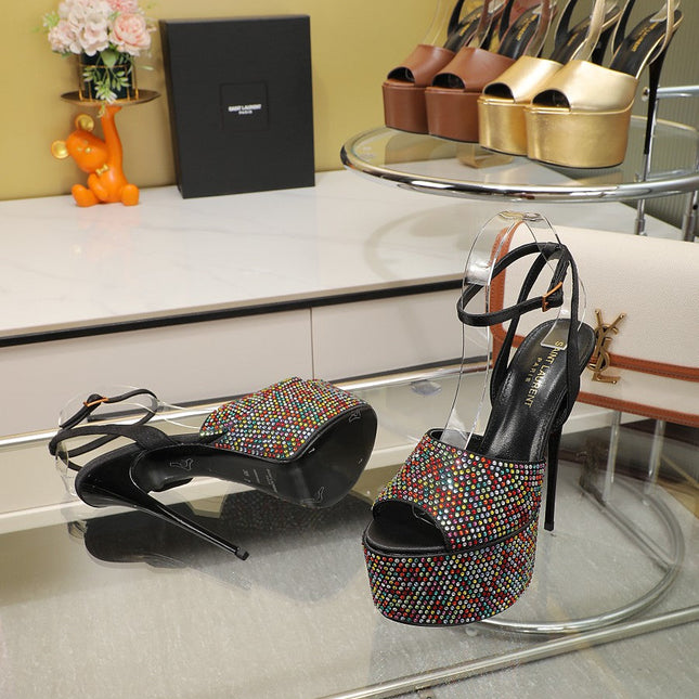 SL SUPER HIGH HEELS SANDAL RAINBOW CRYSTAL SATIN