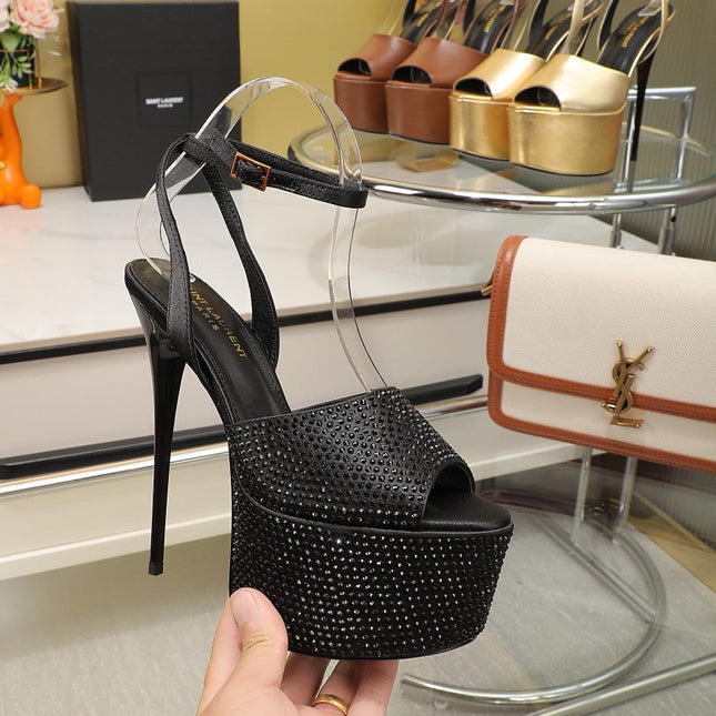 SL SUPER HIGH HEELS SANDAL BLACK SATIN-BLACK CRYSTAL