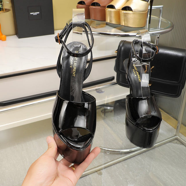 SL SUPER HIGH HEELS SANDAL GLOSSY BLACK CALFSKIN