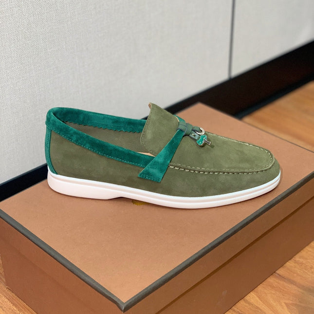 LP CHARMS WALK BABOUCHE LOAFERS OLIVE AND PINE SUEDE