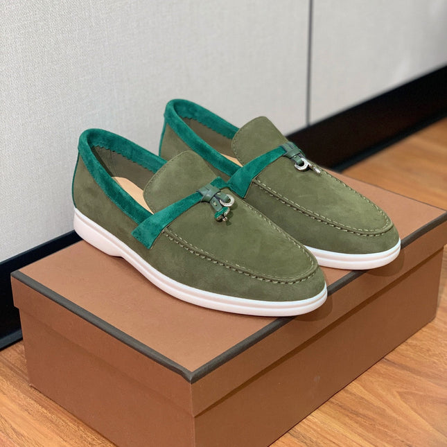 LP CHARMS WALK BABOUCHE LOAFERS OLIVE AND PINE SUEDE
