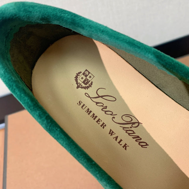 LP CHARMS WALK BABOUCHE LOAFERS OLIVE AND PINE SUEDE