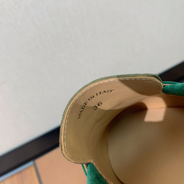 LP CHARMS WALK BABOUCHE LOAFERS OLIVE AND PINE SUEDE