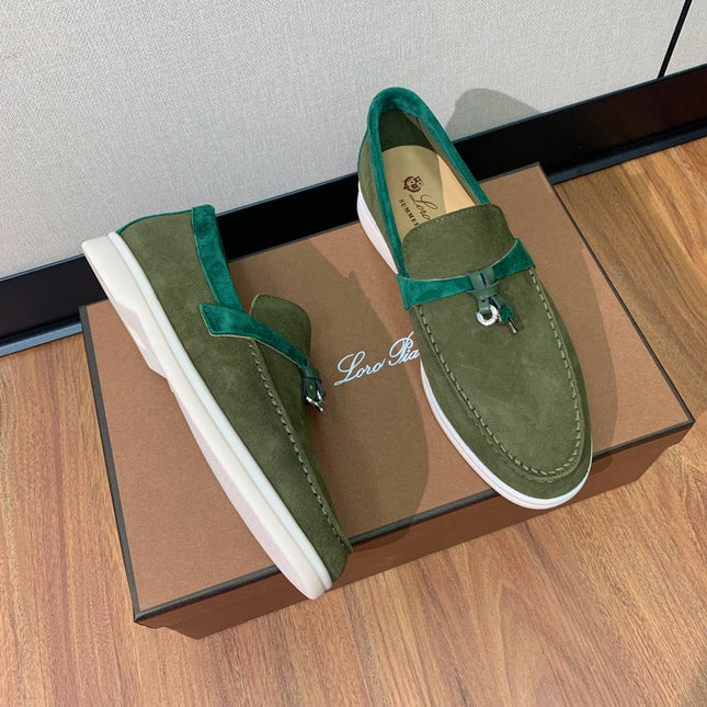 LP CHARMS WALK BABOUCHE LOAFERS OLIVE AND PINE SUEDE