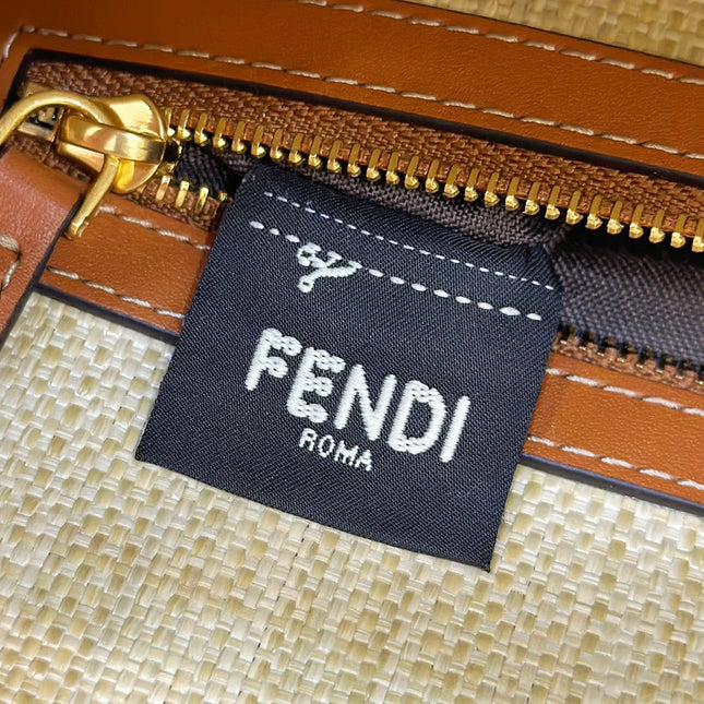 Fend Baguette Tan Beige Canvas Bag 27 with FF Embroidery Ghw