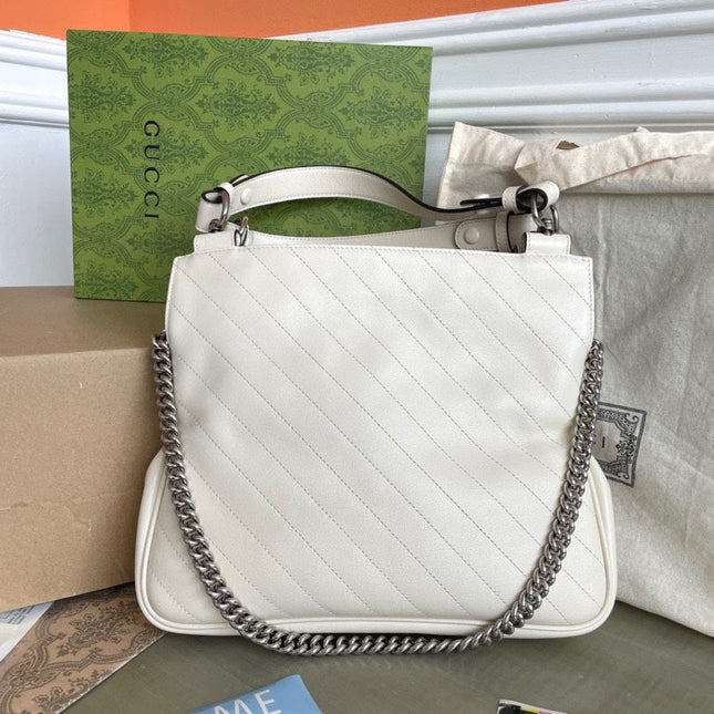 BLONDIE TOTE BAG 30 IN WHITE CALFSKIN SIVLER HARDWARE