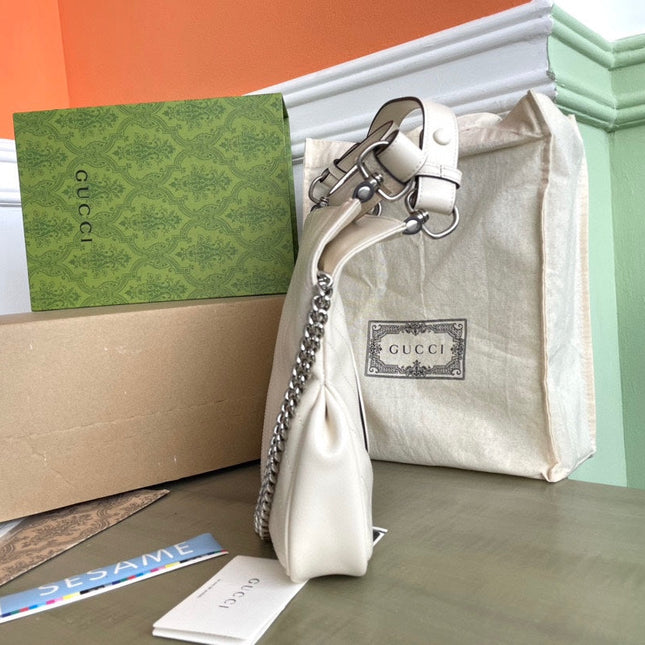 BLONDIE TOTE BAG 30 IN WHITE CALFSKIN SIVLER HARDWARE