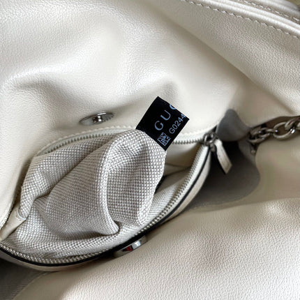 BLONDIE TOTE BAG 30 IN WHITE CALFSKIN SIVLER HARDWARE