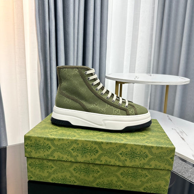 GG HIGH TOP SNEAKER FLATFORM OLIVE GREEN CANVAS