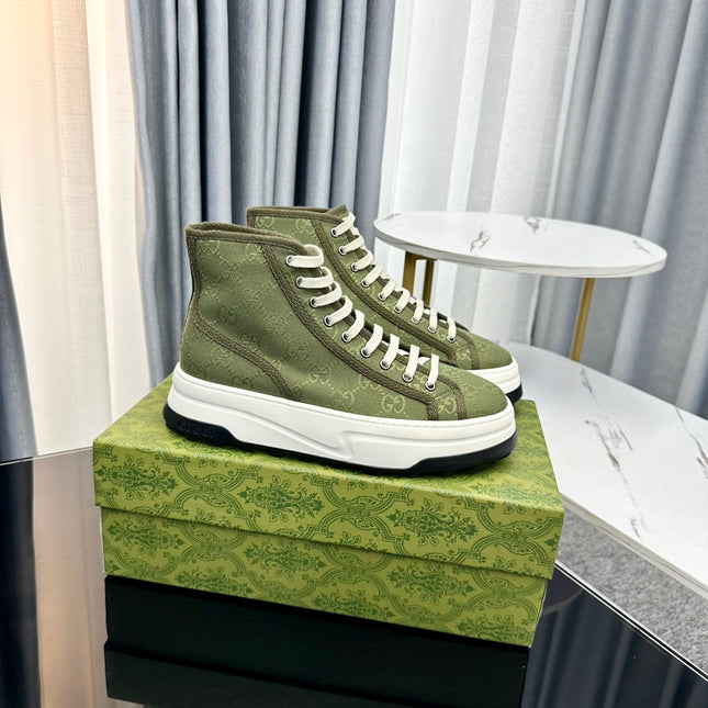 GG HIGH TOP SNEAKER FLATFORM OLIVE GREEN CANVAS