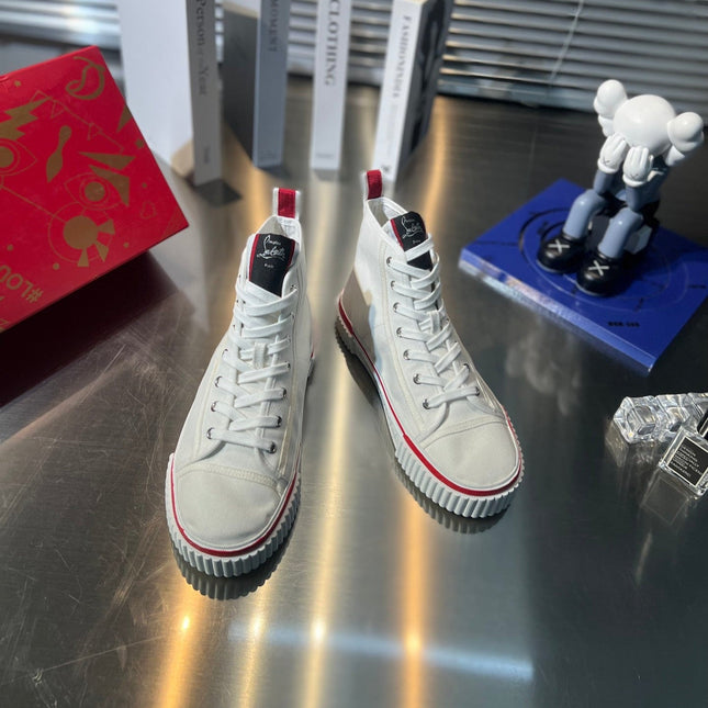 LUBOTING PEDRO HIGH-TOP SNEAKERS IN WHITE MIX RED FABRIC