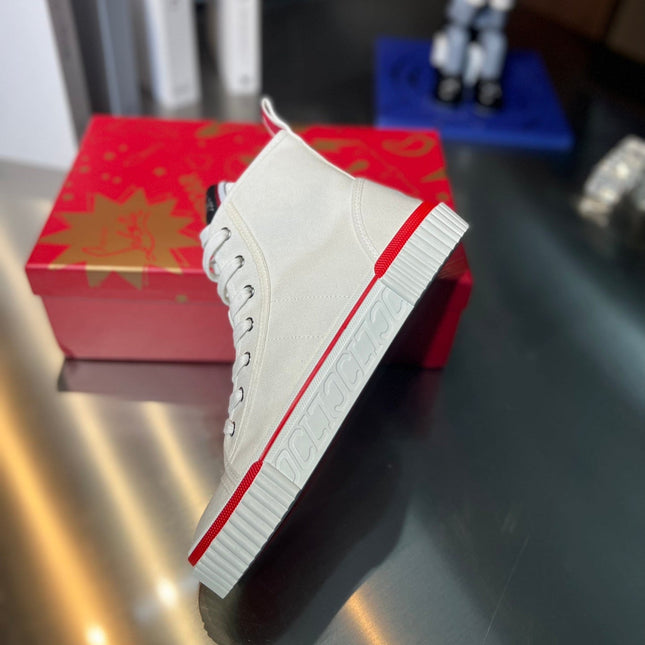 LUBOTING PEDRO HIGH-TOP SNEAKERS IN WHITE MIX RED FABRIC