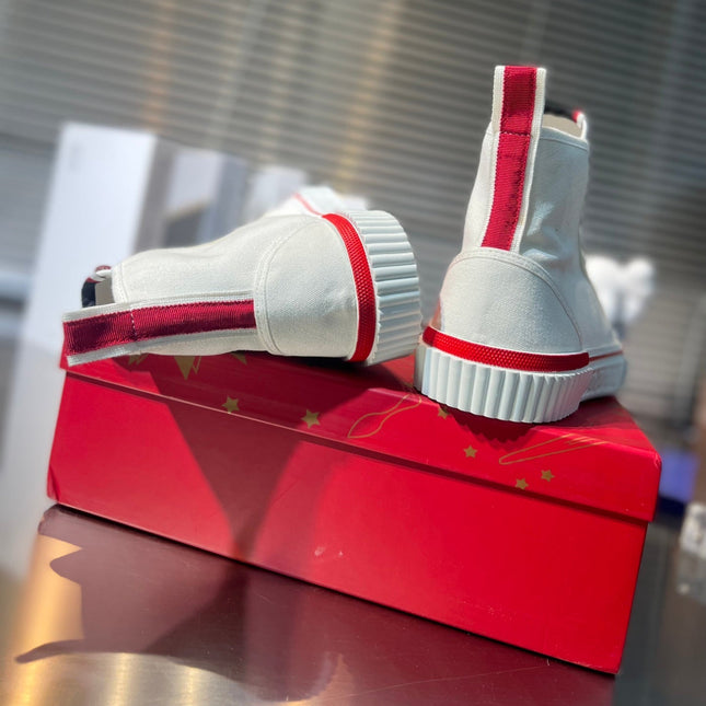 LUBOTING PEDRO HIGH-TOP SNEAKERS IN WHITE MIX RED FABRIC