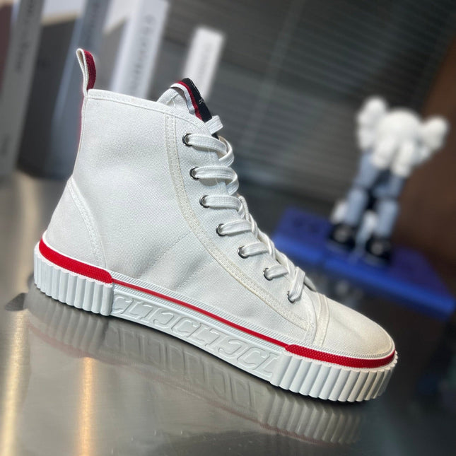 LUBOTING PEDRO HIGH-TOP SNEAKERS IN WHITE MIX RED FABRIC