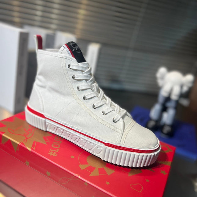 LUBOTING PEDRO HIGH-TOP SNEAKERS IN WHITE MIX RED FABRIC