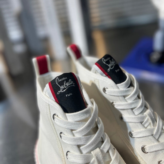 LUBOTING PEDRO HIGH-TOP SNEAKERS IN WHITE MIX RED FABRIC