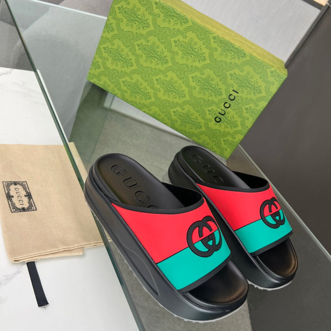 INTERLOCKING G SLIDE SANDAL IN BLACK MIX COLORFUL IMPORTED TPU