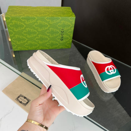 INTERLOCKING G SLIDE SANDAL IN WHITE MIX COLORFUL IMPORTED TPU