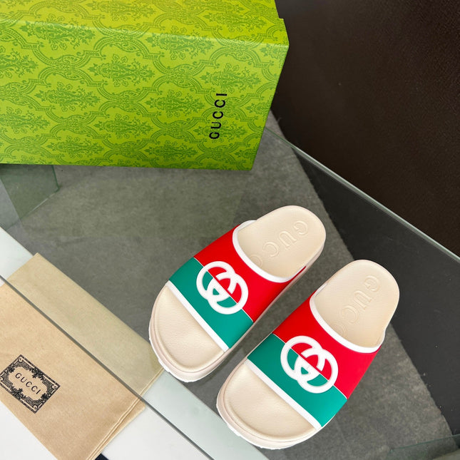 INTERLOCKING G SLIDE SANDAL IN WHITE MIX COLORFUL IMPORTED TPU