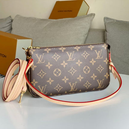 LV 25S POCHETTE ACCESSOIRES 21 IN BROWN MONOGRAM CANVAS GOLD HARDWARE