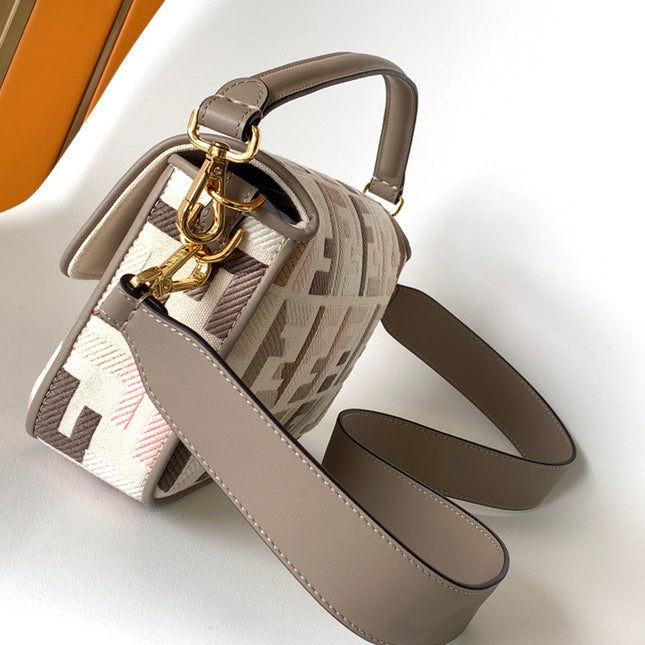 Fend Baguette White Brown and Multicolour Canvas Bag 27 with FF Embroidery Ghw