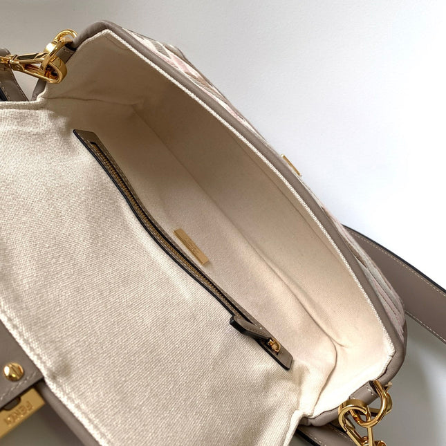 Fend Baguette White Brown and Multicolour Canvas Bag 27 with FF Embroidery Ghw
