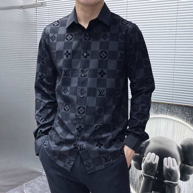 LV LONG-SLEEVED SHIRT IN BLACK DAMIER COTTON 238803