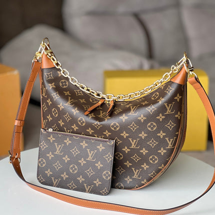 LV 25S LOOP HOBO 38 IN BROWN MONOGRAM COATED CANVAS GOLD HARDWARE