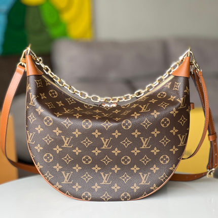 LV 25S LOOP HOBO 38 IN BROWN MONOGRAM COATED CANVAS GOLD HARDWARE