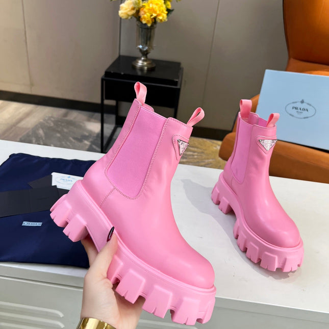 PRA MONOLITH BRUSHED BOOTIES 55 BRIGHT PINK CALFSKIN