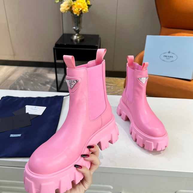 PRA MONOLITH BRUSHED BOOTIES 55 BRIGHT PINK CALFSKIN