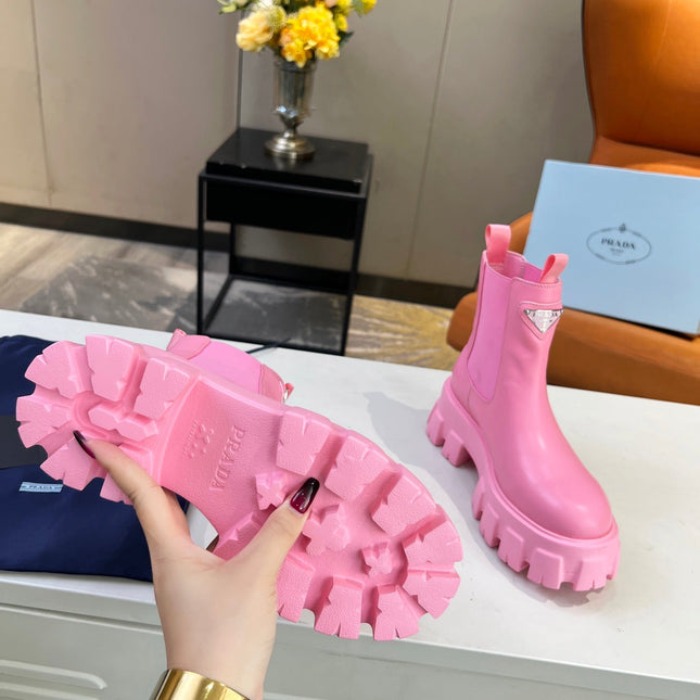 PRA MONOLITH BRUSHED BOOTIES 55 BRIGHT PINK CALFSKIN