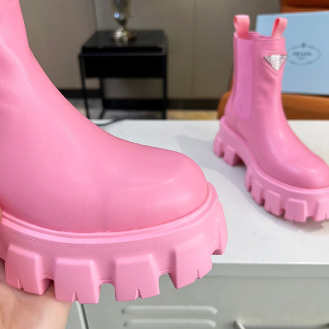 PRA MONOLITH BRUSHED BOOTIES 55 BRIGHT PINK CALFSKIN