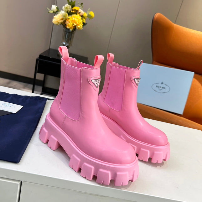 PRA MONOLITH BRUSHED BOOTIES 55 BRIGHT PINK CALFSKIN